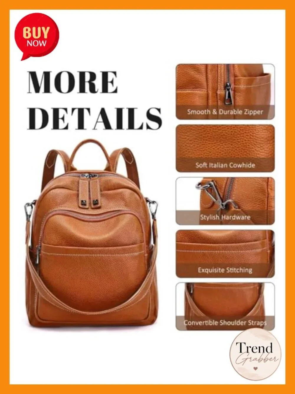 Genuine Leather Convertible Backpack Purse Anti Theft Travel Handbag